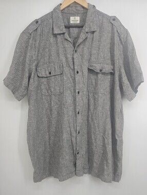 Mutual Weave Linen Blend Short Sleeve Button Up Shirt Gray 2XL Military Utility
